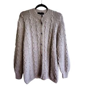 100% Alpaca Wool VTG 80s Lurawisa Grey Cable Knit Sweater Button Up Cardigan Lg